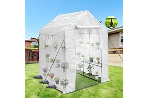 BTDWI 56*56*77'' Small Greenhouse for Outdoors, Large Walk-in Green House with High Tunnel PE Cover & Irrigation Garden Sprinkler System for Winter, White