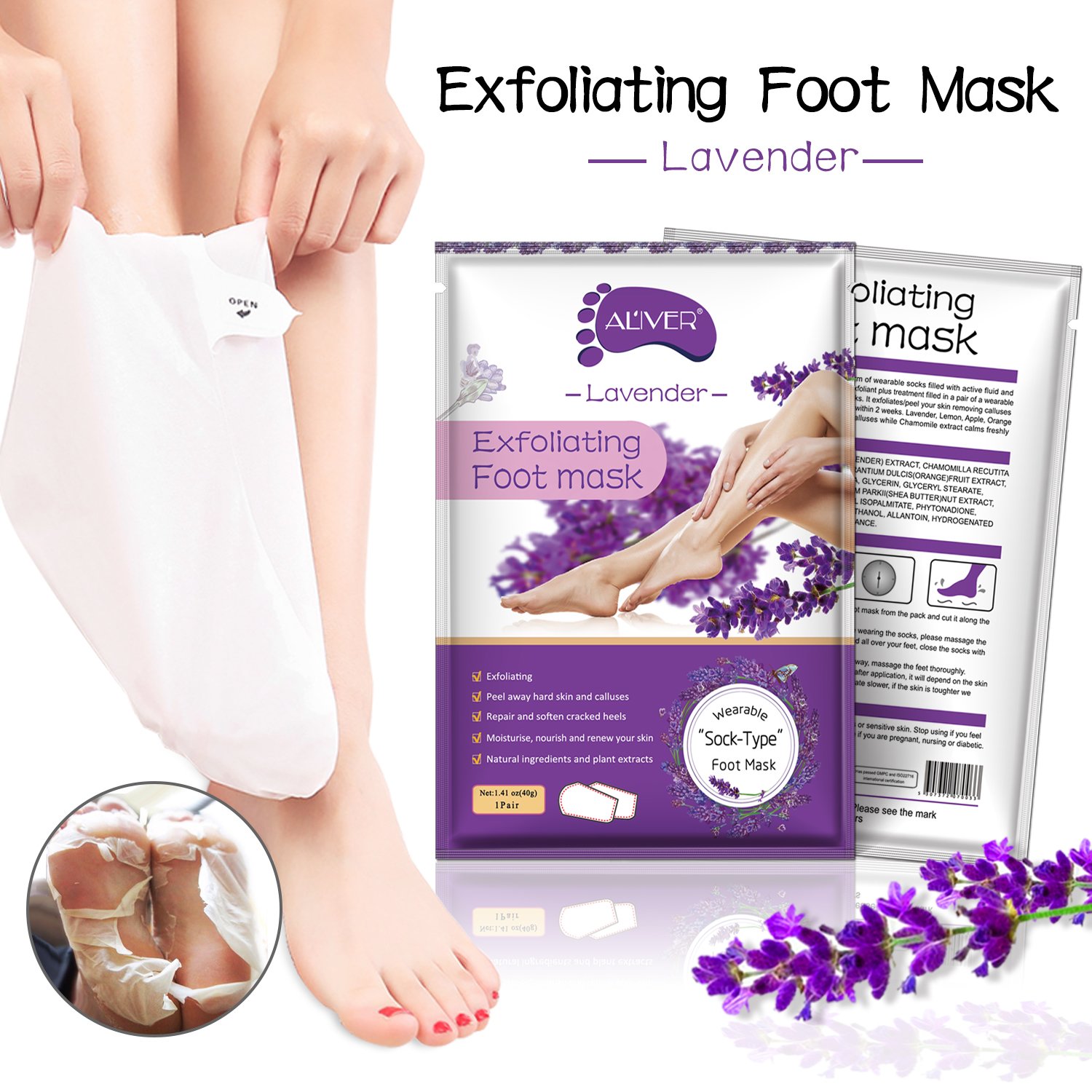 Foot Peel Mask - (5 Pack) Peeling Away Calluses and Dead Skin Cells - Exfoliating Foot Mask, Baby Soft Smooth Touch Feet-Men Women (lavender): Beauty