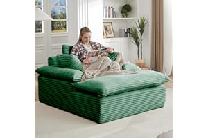 FEETICE Oversized Chaise Lounge Chair Indoor, 50" Corduroy Upholstered Modern Sofa with 3 Pillows, Comfy Sleeper & Reading Chair, No Assembly Required, Fluffy Cloud Couch for Living Room & Office