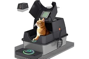 Citylife Stainless Steel Cat Litter Box with Lid, Flip-Top Extra Large Enclosed Litter Box, Covered Metal High Sided Litter P