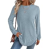 JUSTFASHIONNOW Womens Long Sleeve Shirts Trendy Sweaters Lightweight 2025 Casual Crewneck Fall Tunic Tops Loose Fit Dressy