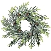 2 pcs Artificial Frosted Cedar and Pine Cone Candle Rings Christmas Candle Holder Rings Faux Cedar Twigs Wreath Mini Window Wreaths 11.8" Wide for Christmas Holiday Winter Season Decoration