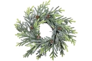 WINLYN 2 pcs Artificial Frosted Cedar and Pine Cone Candle Rings Christmas Candle Holder Rings Faux Cedar Twigs Wreath Mini Window Wreaths 11.8" Wide for Christmas Holiday Winter Season Decoration