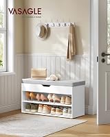 VASAGLE Shoe Bench with Cushion 3 Compartments 30x80x44 cm Cloud White Dove Grey view 2