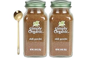 Simply Organic Chili Powder, 289 oz, Paired with Moofin Golden SS Spoon, Pure Chili Powder Seasoning with Smoky Flavor, Perfect for Tacos Soups, Chilli Powder Spice, Resealable Pouch [Pack of 2]