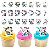 Hello Kitty&reg; Cupcake Decoration Toppers | 24 Pack Party Cake Rings | Featuring Hello Kitty&reg; and Mimmy, officially licensed, food safe, variety pack, 3D, reusable
