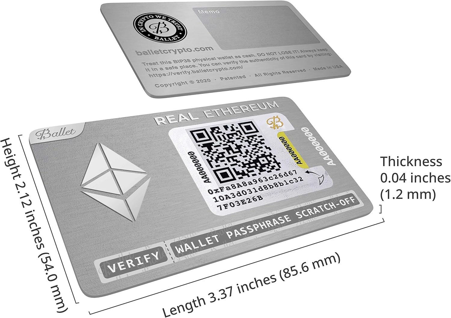 Ballet REAL ETH 3-Pack Cold Storage Wallet Cards, Silver - Image 4