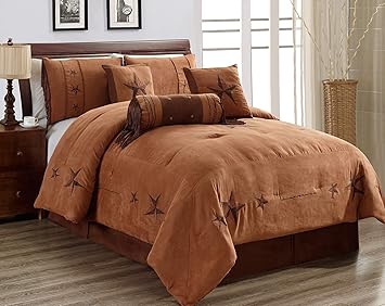 5 Piece Twin Size Chocolate Brown Gold Bedding Rustic Lone Star Comforter Set Micro Suede Western Decor Lodge Bed In A Bag