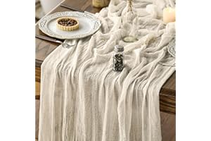 Artoid Mode Boho Beige Gauze Wedding Table Runner, 300 cm Seasonal Fabric Kitchen Dining Holiday Table Decor for Home Party I
