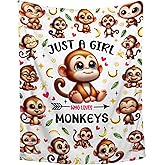 Cute Monkey Blanket Gifts for Girl Women - Super Soft Flannel Throw Decor for Sofa Couch Bedroom - Monkey Animal Pattern Bed Blanket Decor Gifts Ideas - 40"x50"-Kids/Throw Size