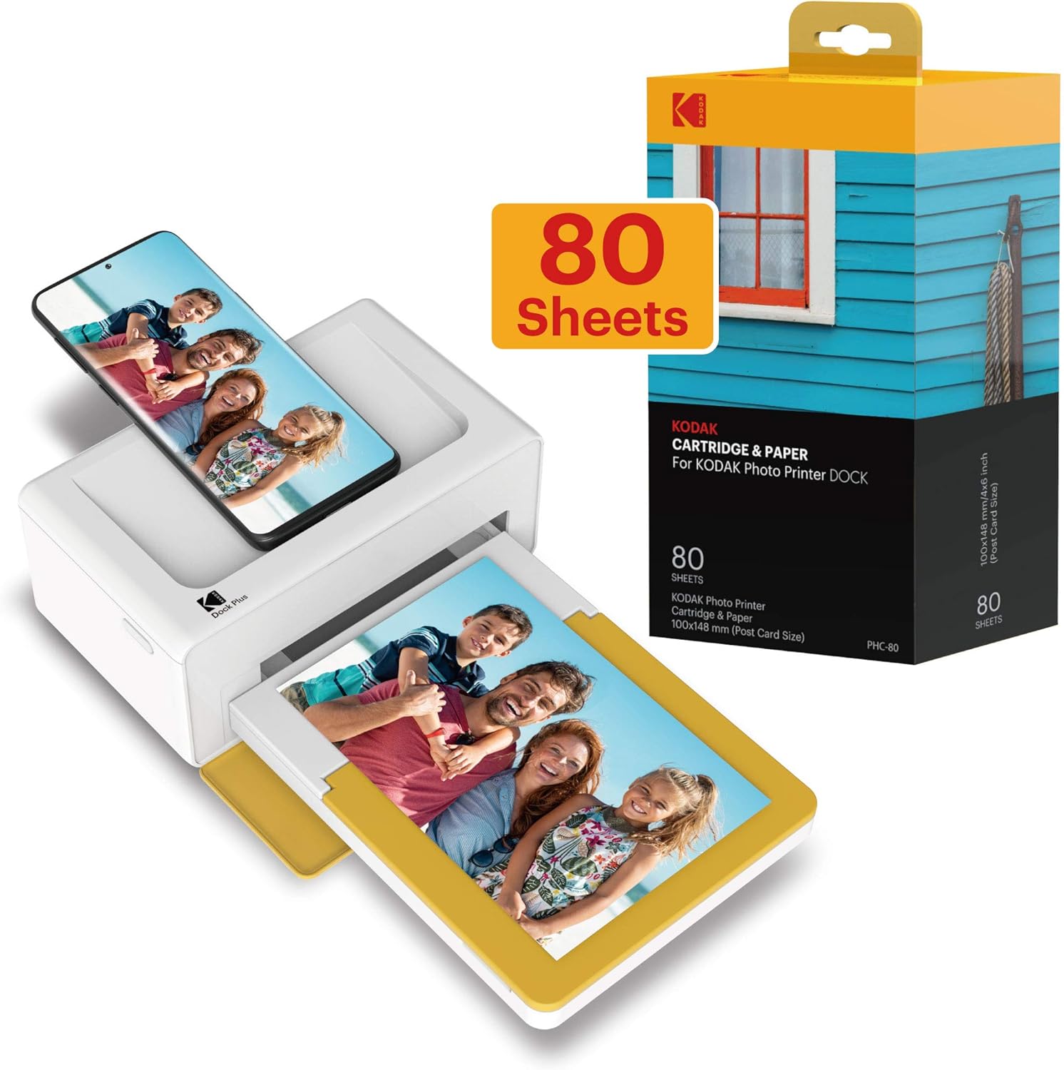 Kodak Dock Plus Instant Photo Printer – Bluetooth Portable Photo Printer Full Color Printing – Mobile App Compatible with iOS and Android – Convenient and Practical - 80 Sheet Bundle