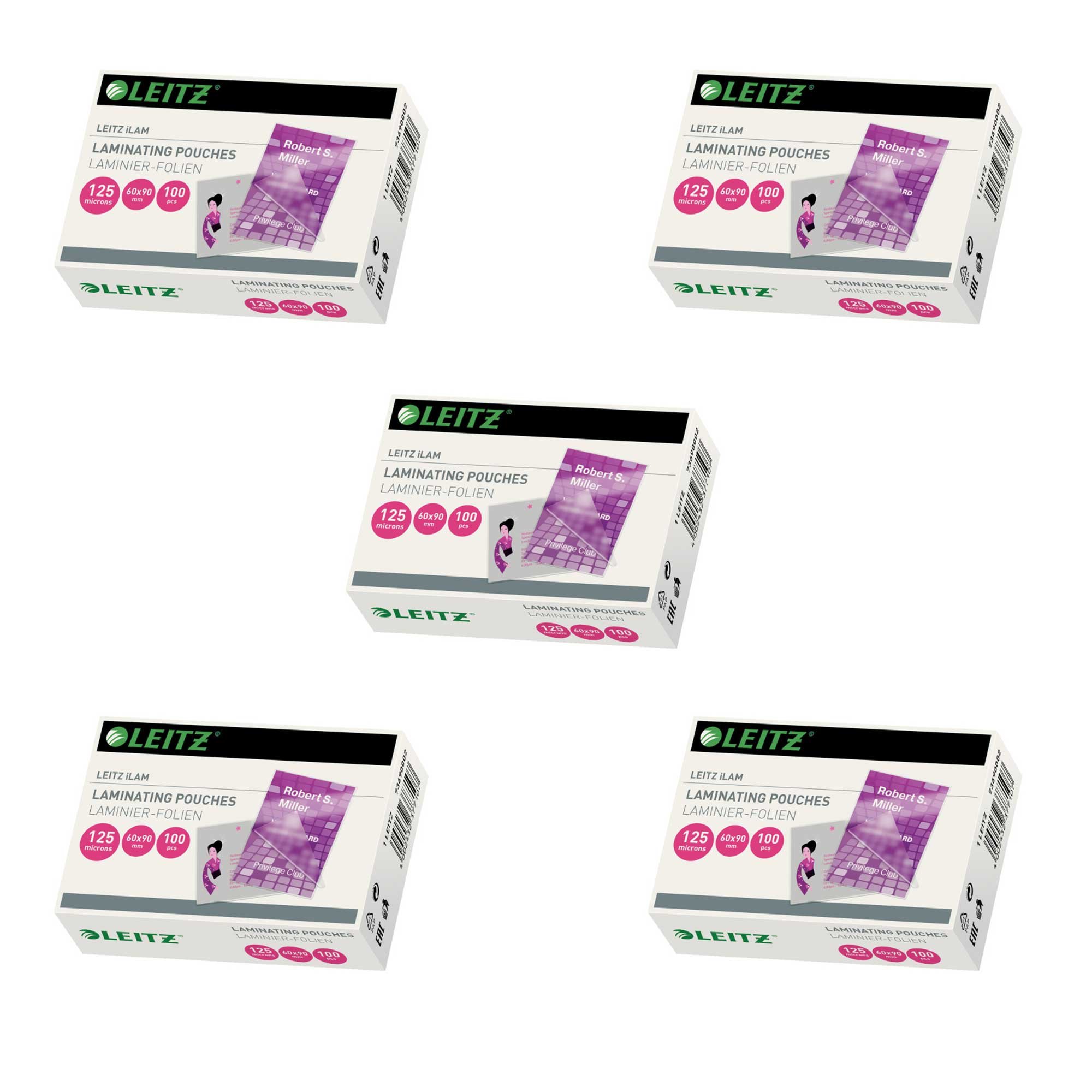 Leitz 7369 Laminating Pouches, Business Card 125mic 60 x 90 mm Pack of 500)