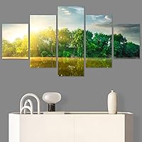 SIGNWIN 5 Panel Canvas Wall Art Modern Art Farmhouse/Country Lake Multicolor Nature Photography Relax/Calm for Home Decorations Ready to Hang - 60