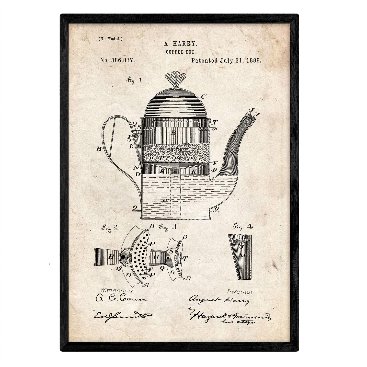 Nacnic Patent Poster with Coffee 1. Foil with old design patent in A3 size and vintage background — image 1