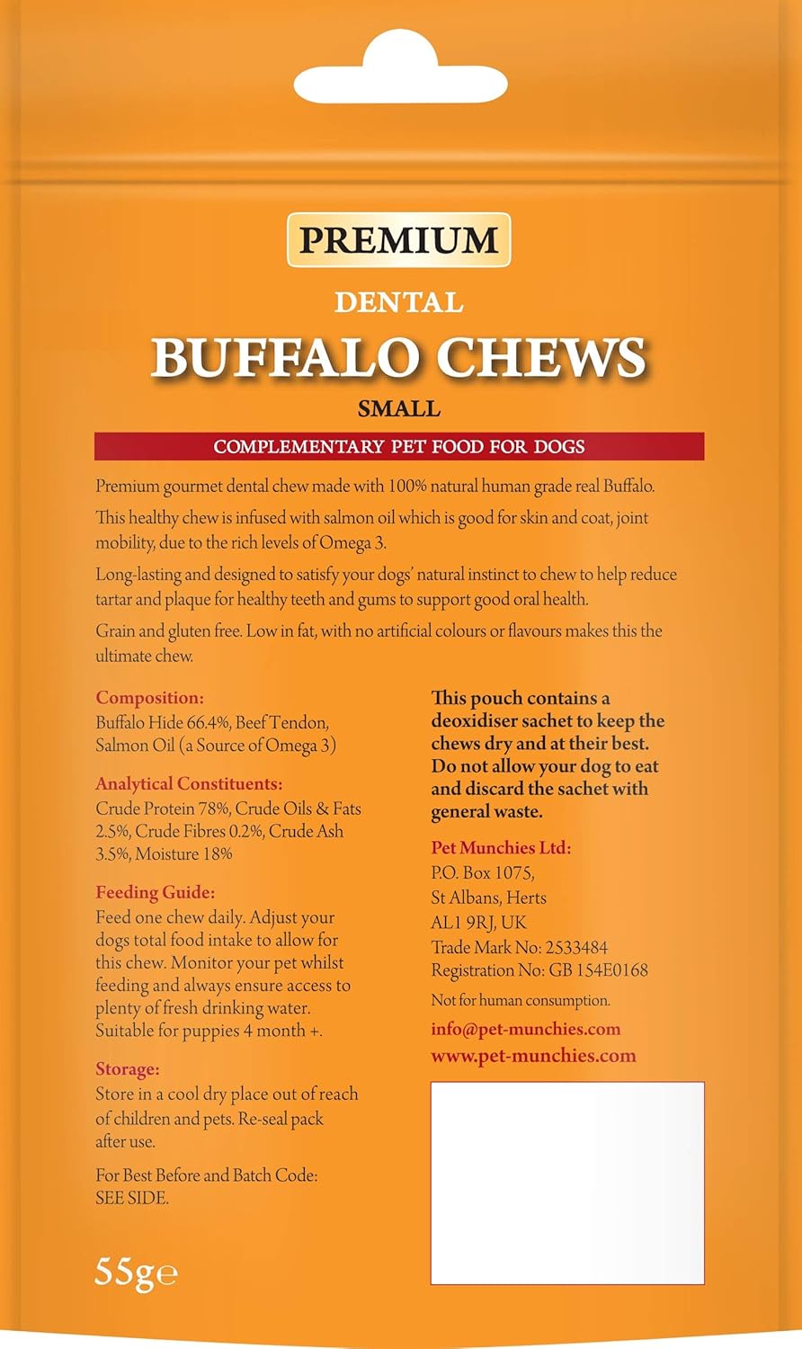 Pet Munchies Small Buffalo Dental Chews, Healthy, Natural and Long-Lasting Dog Treats, Grain Free and Low in Fat 55g - Image 3