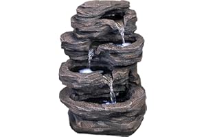 HARMONY FOUNTAINS 19" Classic Rock Waterfall Fountain w/LED Lights: Medium Outdoor Water Feature for Gardens & Patios. Hand-Crafted Design. HF-R25-21LT