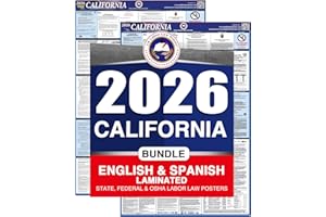 US LABOR LAW POSTER 2026 California CA All-in-One Workplace Compliance & Labor Law Poster (Federal State & OSHA) English and Spanish Bundle Laminated