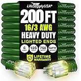 200ft Outdoor/Indoor Extension Cord 16/3 Gauge Heavy Duty 3 Prong SJTW, Waterproof, Flexible Cold-Resistant Long Power Cord,6