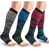 Owcorowan 3 Pairs Open Toe Compression Socks for Men & Women - 15-20 mmhg Knee High Stockings for Circulation Support