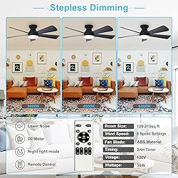 Depuley Modern Ceiling Fan with Light: 42-Inch