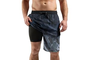 SILKWORLD Men's Swim Trunks with Compression Liner Quick Dry Bathing Suits 9 Inch Swimming Shorts with Cargo Pockets