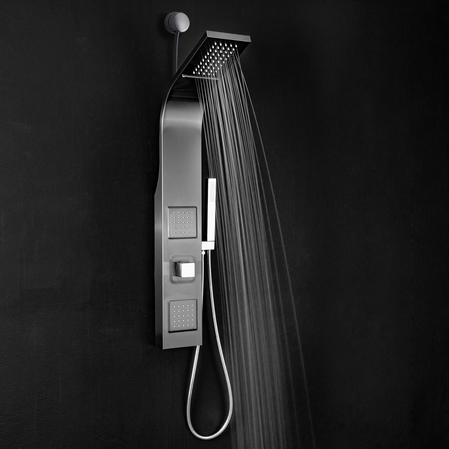 AKDY 39 Inch Wall Mount Easy Connect Rainfall Waterfall Multi-Function Shower Panel (Space Gray)