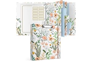 Rouidr 3 Ring Binder with clipboard, 1 inch 8.5 x 11 in Letter Size View Binders Organizer with Dividers Tabs & Clear Sleeves, School Supplies, Office Supplies, Cute Flower