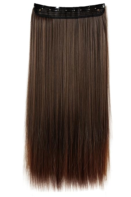 PRETTYSHOP(B:55cm x L:25 cm & 120g)Clip In Extensions Haarverlängerung Glatt Diverse Farben (braun mix (Farbton 4/30))