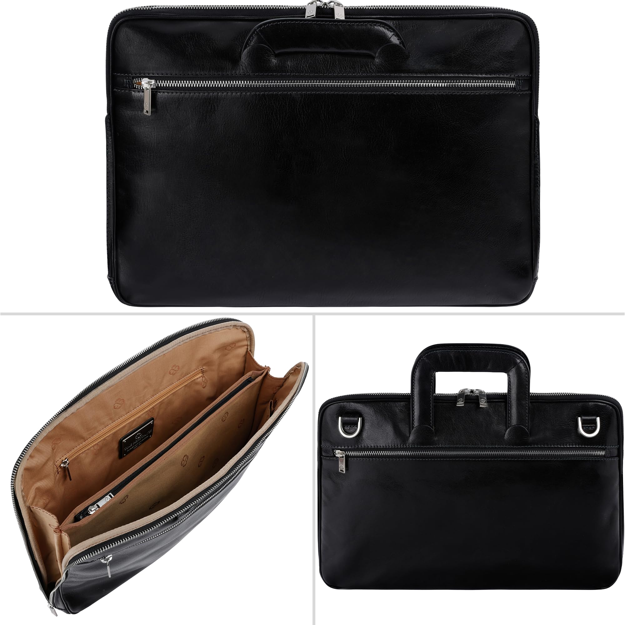 Time Resistance Slim Leather Briefcase - Italian Handmade Leather Computer Bag - Briefcase for Men and Women - Laptop Bag