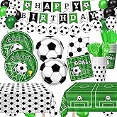 170 PCS Soccer Party Decorations, Soccer Birthday Party Decorations - Includes Plates, Napkins, Cups, Banner, Balloons, Tablecloth, Knives, Forks for Sports Soccer Theme Party Decorations, Serve 24