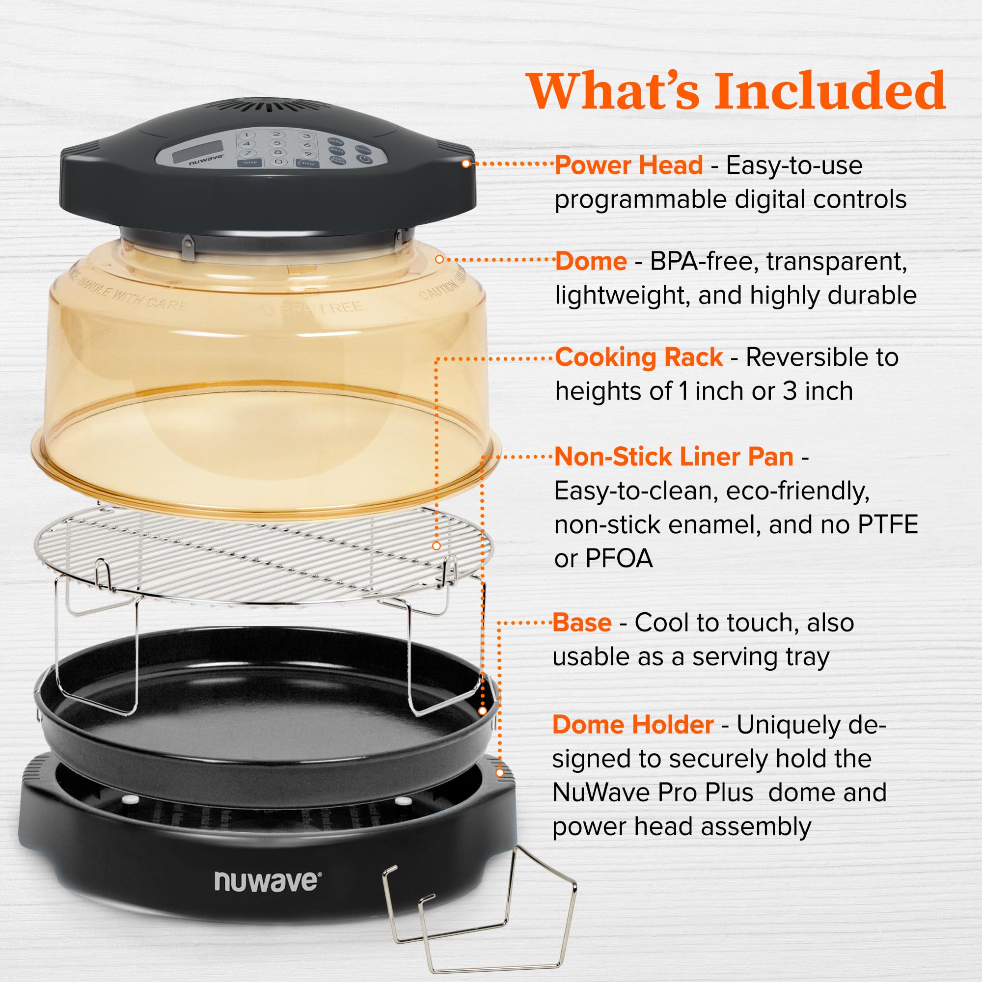 Freidora de aire Nuwave Oven Pro Plus, encimera de infrarrojos, convección avanzada 2025, sin descongelar ni precalentar, cocinar fresco o congelado, domo eléctrico duradero, 100 preajustes y 50 memorias, sin PFAS, negro