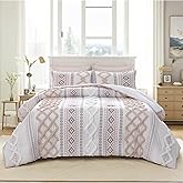 MOVE OVER Beige Tufted Comforter Set Queen Size 5 Pieces Bohemian Style Geometric Tufted Bedding Set Farmhouse Boho Aztec Comforter Set with 2 Decor Pillow Covers for Room Decor