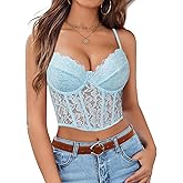 Avidlove Lace Bralette for Women V Neck Lingerie with Underwired Adjustable Strap Crop Top Light Blue