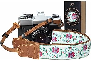Padwa Lifestyle Camera Strap - 1.5" Crazy Horse Cowhide Head Cotton Strap,Vintage Embroidery Camera Straps for Photographers,Cameras,Binoculars,Cute Adjustable Shoulder Neck Strap for Adults & Kids