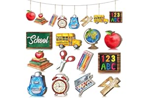 Purpeak 36 Pcs Back to School Ornaments Back to School Wooden Hanging Signs Back to School Decorations Bulletin Board Cutouts First Day of School Ornament for Tree Classroom Party (Stylish Style)