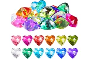 Hicarer 30 Pieces Diving Gem Pool Toys Colorful Big Diamond Pirate Treasure Diving Gems Acrylic Heart Gemstones Summer Beach Underwater Swimming Toys for Kids Swimming Party Favor Pool Training Gift