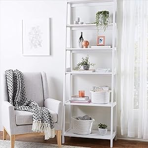 PJ Wood 5-Tier Bookshelf - White