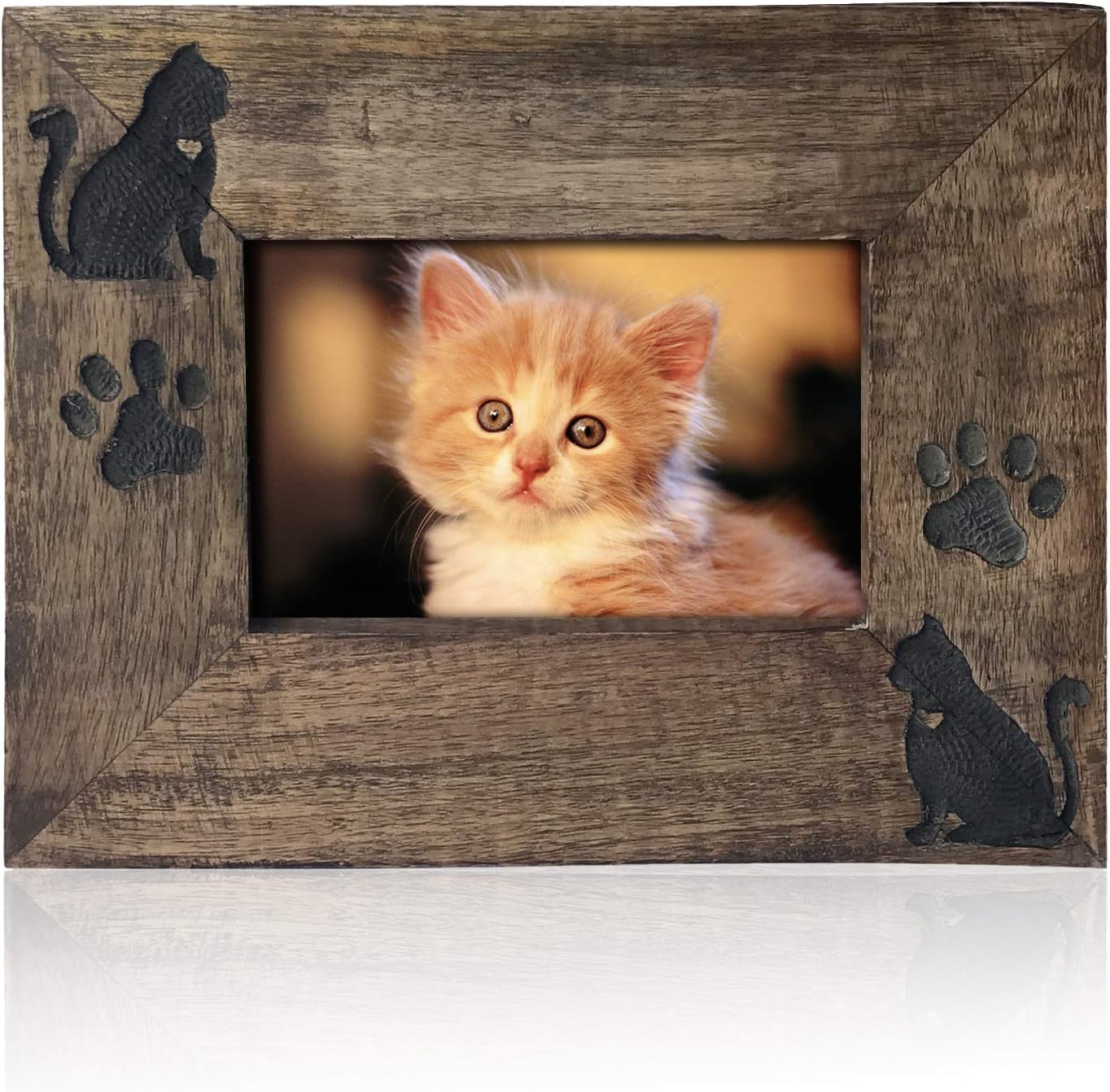 Cat Memorial Sympathy Gifts Picture Frame - Pet Kitty Bereavement Gift frame - Horizontal Natural Wood Photo Frame in Natural Polish - Handmade by Artisans - 4x6