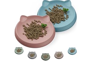 Wingcases Cat Bowls for Indoor Gentle Small Kitten (2pcs, Soft Silicone) Shallow Wide Plates Feeder Whisker Fatigue Relief Cute Pet Kitty Food Water Dishes Set Anti Slip, Dishwasher Safe