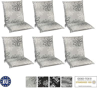 Beautissu Floral Niedriglehner Auflagen 6er Set Fur Gartenstuhle Sitzpolster 100x50 Cm Polsterauflagen Uv Lichtecht Stuhlauflagen Grau Mit Blumen Amazon De Kuche Haushalt