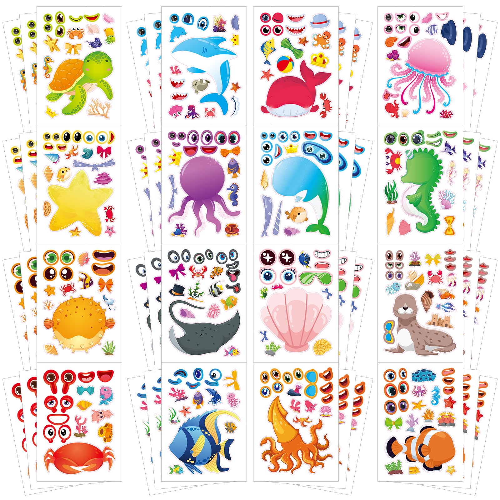 Cosomia 48 Sheets Create Funny Ocean Animals Stickers, Make a Face Stickers for Boys and Girls, Travel Sticker Books, Party Favors, Birthday, Home, School and Activities Gifts for Kids Ages 3+