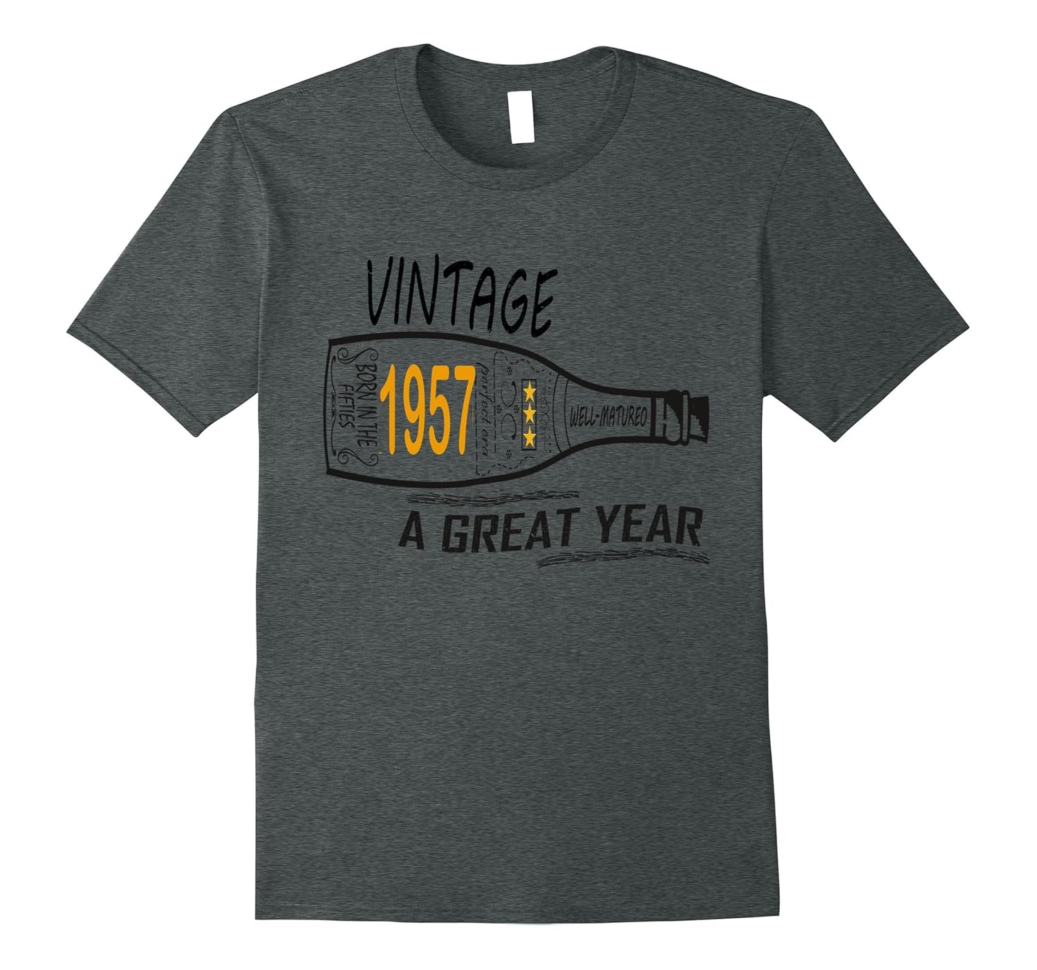 Wine Bottle Happy Birthday 1957 60 Years Old Vintage T Shirt-Rose