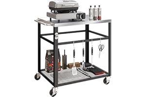 Outsunny Outdoor Grill Cart, Pizza Oven Stand with Stainless Steel Tabletop for Food Prep, 2-Tier Rolling Kitchen Prep Statio