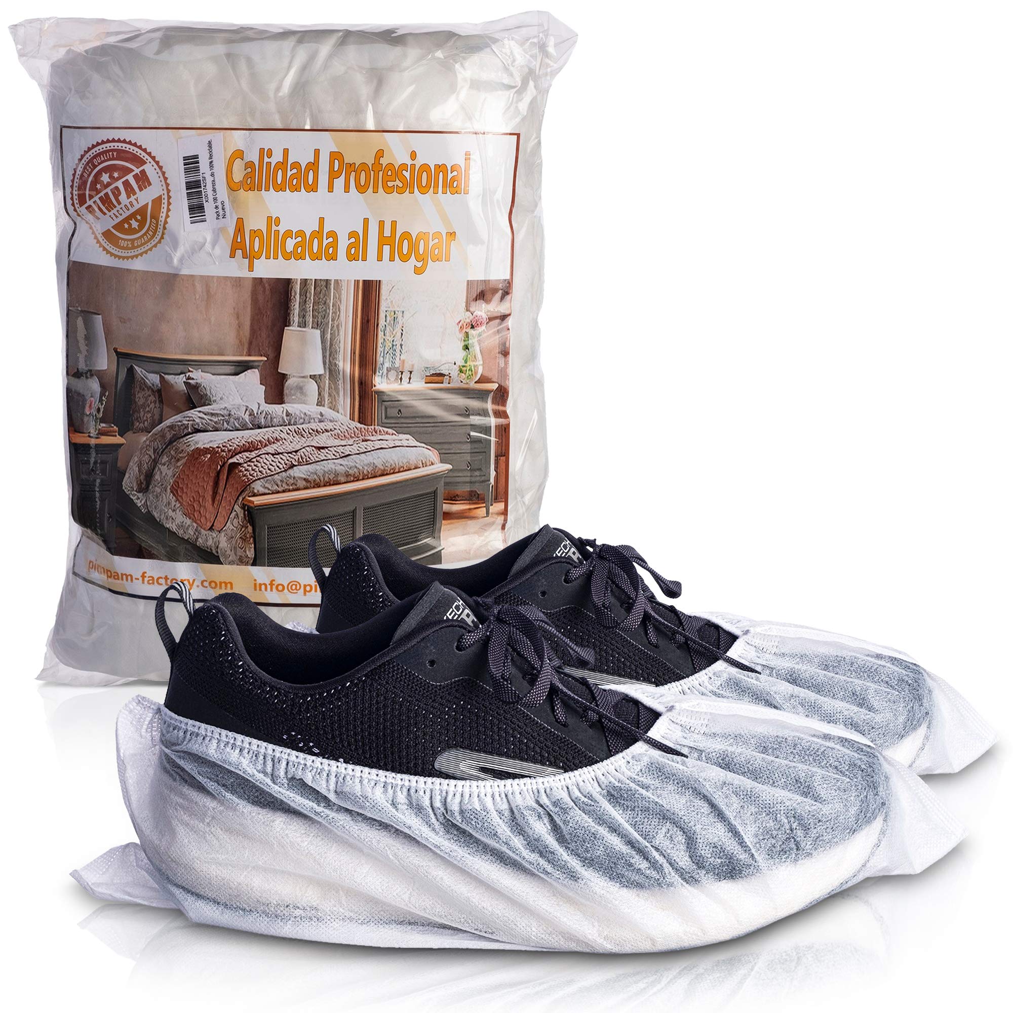 PimPam Factory Disposable Shoe Covers - 100 Pack - Breathable and Adjustable Adult Shoe Covers - Odorless and Hypoallergenic - White Shoe Protector