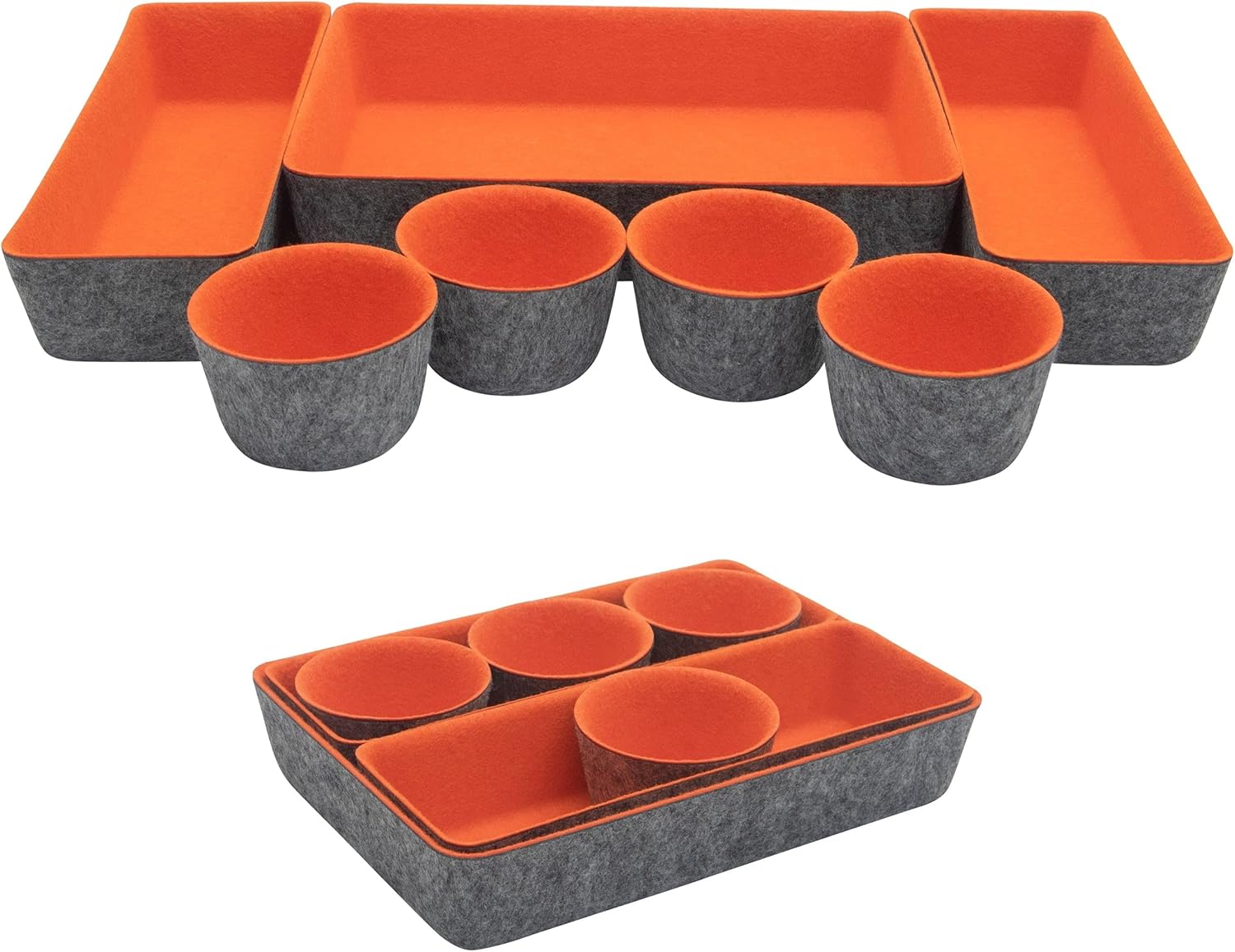 Teeo Felt Drawer Organizer Container Caddy Jewelry Tray Makeup Storage Organizers Home Office Desk Cosmetic Bins Dividers Box Compartment Nursery Bedroom Closet Organization, Pack of 7, Orange