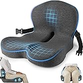 MYFAMIREA Truck Seat Cushion, Memory Foam Trucker Seat Cushion for Truck Driver Long Sitting with Adjustable Strap, Back Support and Pain Relief for Trucker Driving Office Chair and Pain, Dark Gray