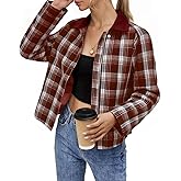 Tankaneo Womens Plaid Cropped Jackets Barn Lightweight Flannel Zip Up Utility Coat Casual Short Jacket with Pockets