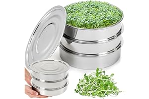 Tlence 9" Stackable Stainless Steel Seed Sprouting Kit, 3-Tier Mesh Germination Tray, Seed Sprout Grower with Lid Base, Microgreens Propagator for Beans Peas Broccoli Wheat Grass, Soil Free