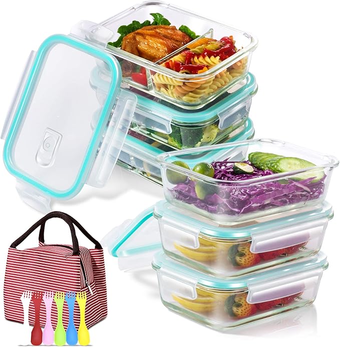 Glass Food Storage Container with Lids 6 Pack 1040ML Food Prep