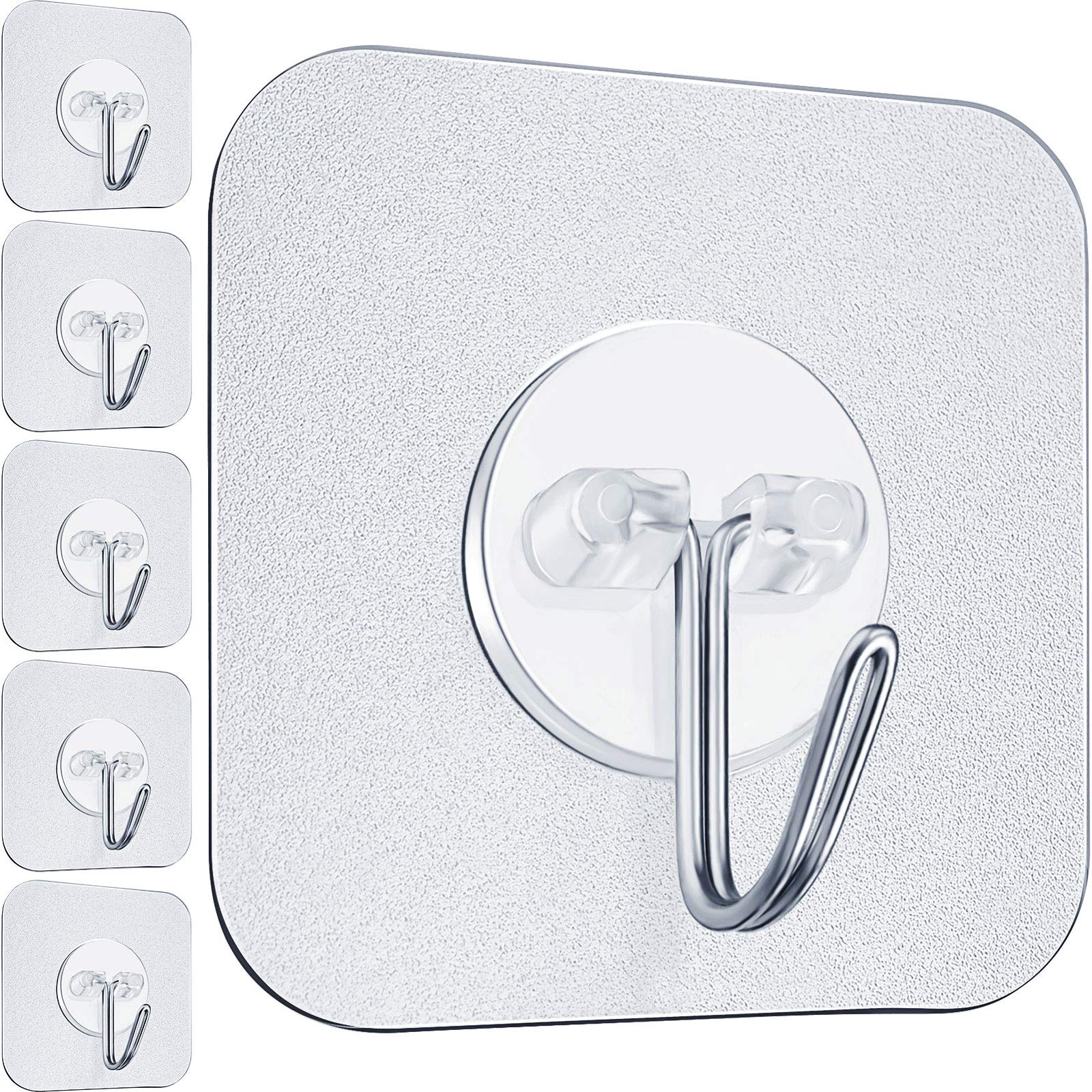 Jetec 6 Pieces Self Adhesive Hanging Hooks Reusable Sticky Hook Waterproof Transparent Hooks Seamless Wall for Kitchen Bathroom Bedroom